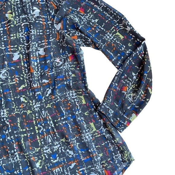 Cabi Women’s Size Large Festival Geometric Sheer gray Button Down blouse shirt - Picture 5 of 7